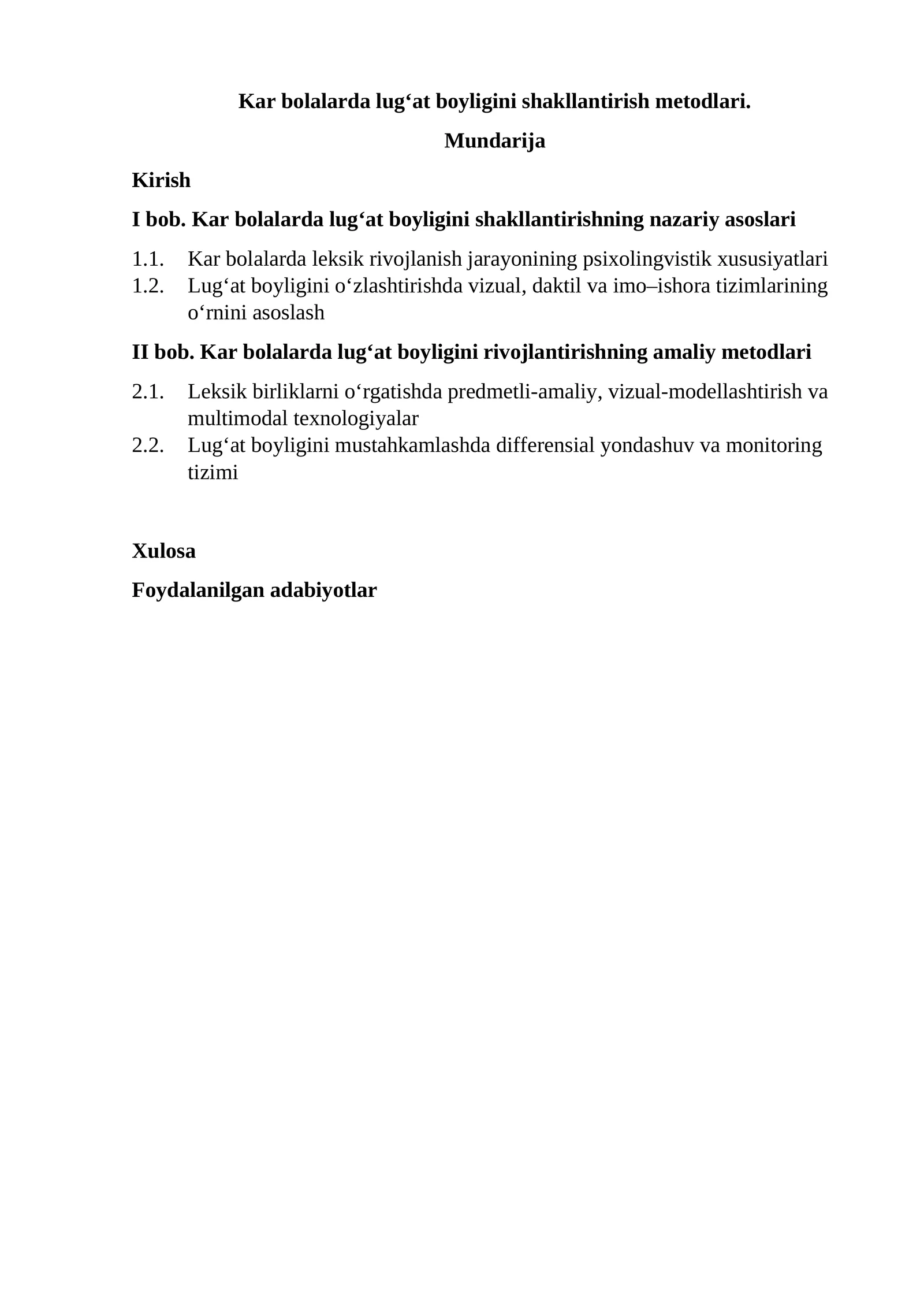 Kar bolalarda lug‘at boyligini shakllantirish metodlari