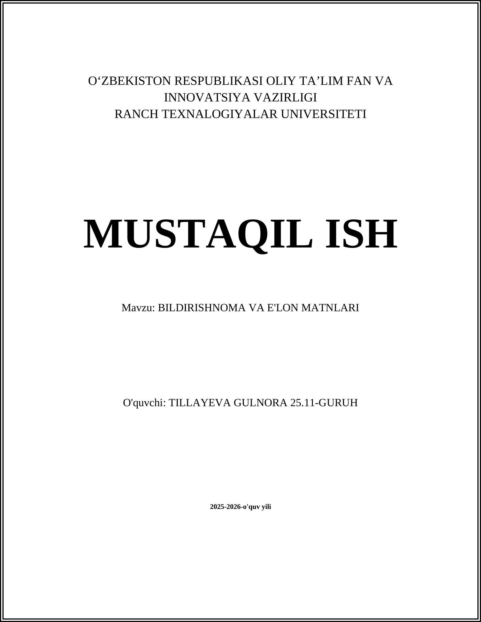 BILDIRISHNOMA VA E'LON MATNLARI