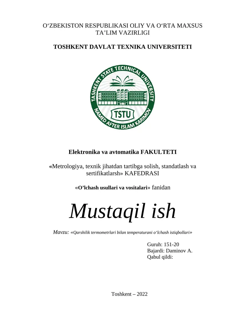 Qarshilik termometrlari bilan temperaturani o‘lchash istiqbollari