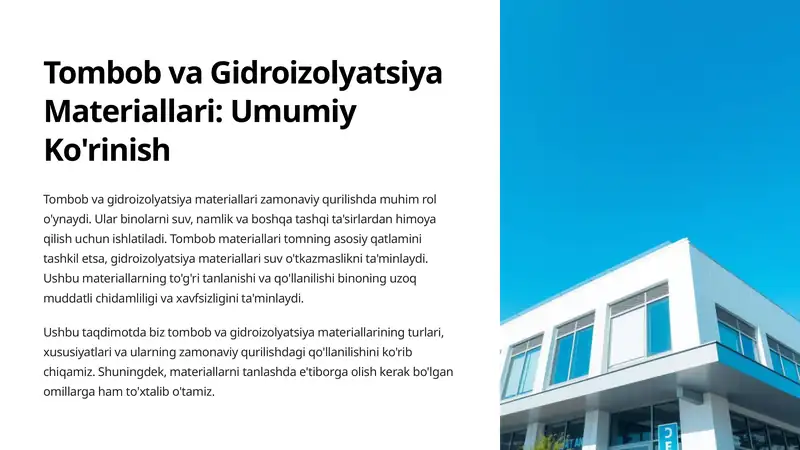 Tombob va Gidroizolyatsiya Materiallari: Umumiy Ko'rinish