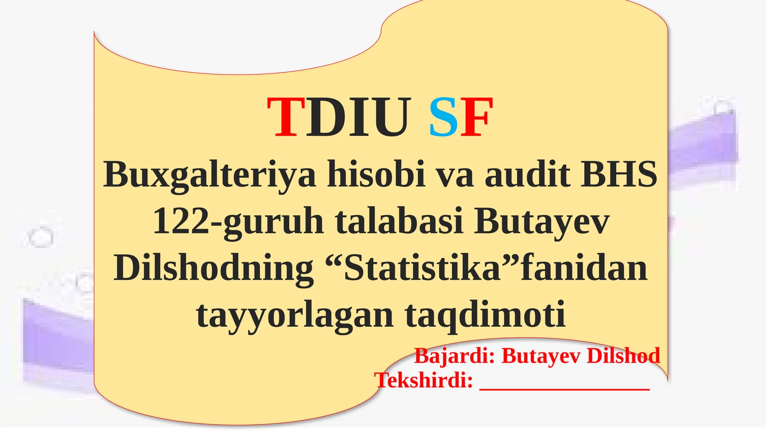 "Statistika" fanidan tayyorlagan taqdimoti