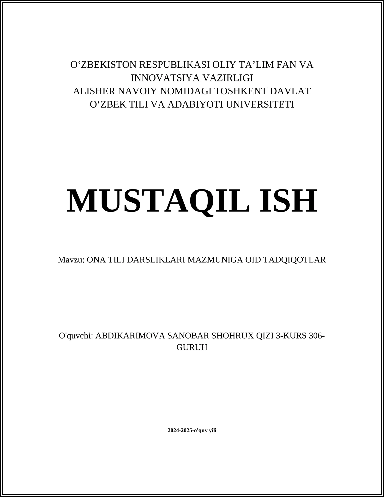 ONA TILI DARSLIKLARI MAZMUNIGA OID TADQIQOTLAR