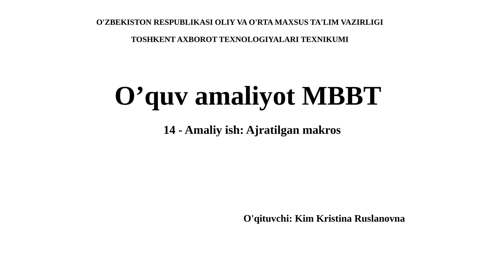 O’quvamaliyotMBBT