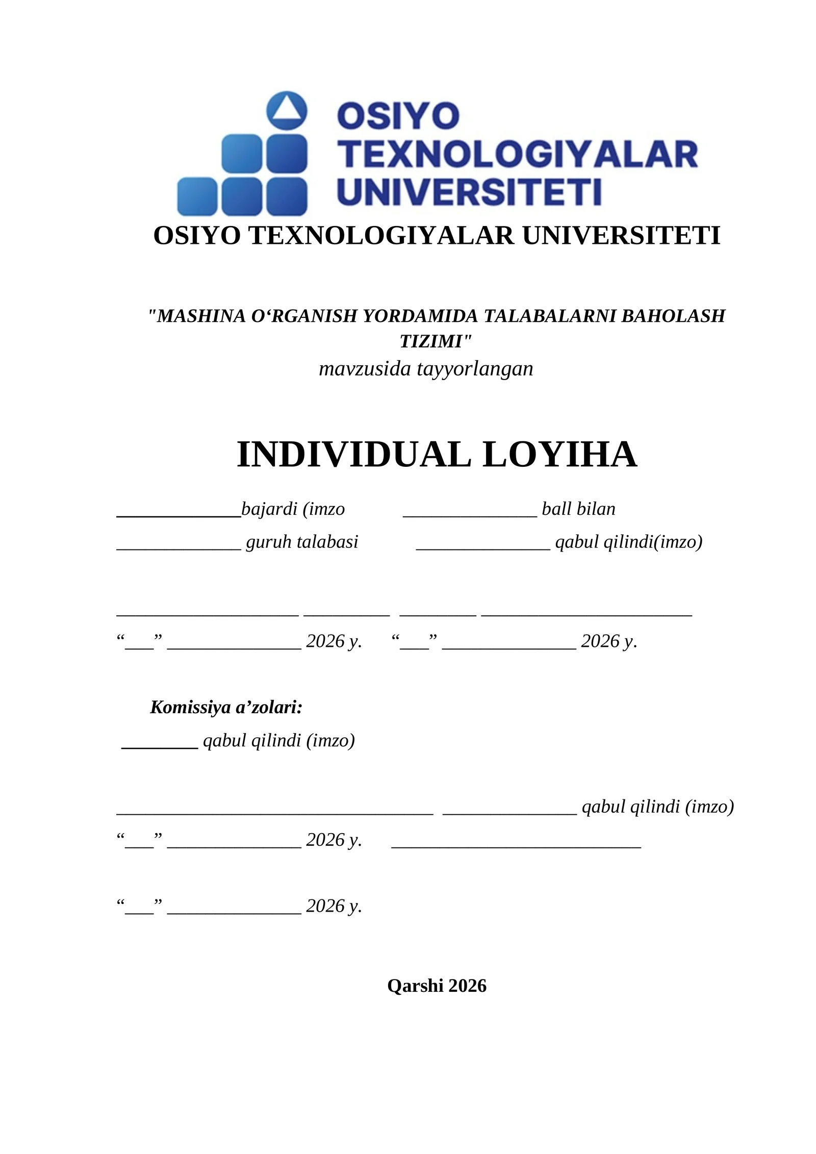 Mashina oʻrganish yordamida talabalarni baholash tizimi