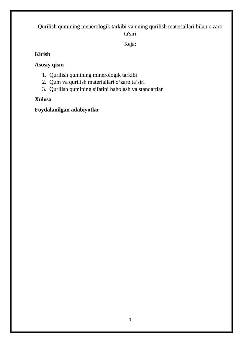 Qurilish qumi minerologik tarkibi