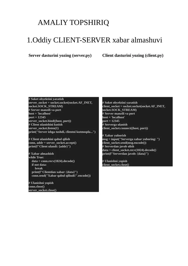 Oddiy CLIENT-SERVER xabar almashuvi