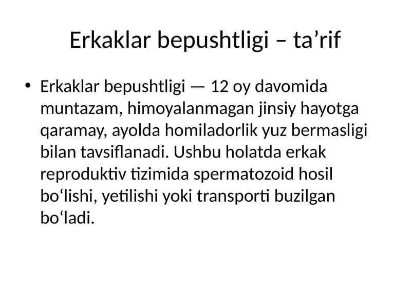 Erkaklar bepushtligi – ta’rif