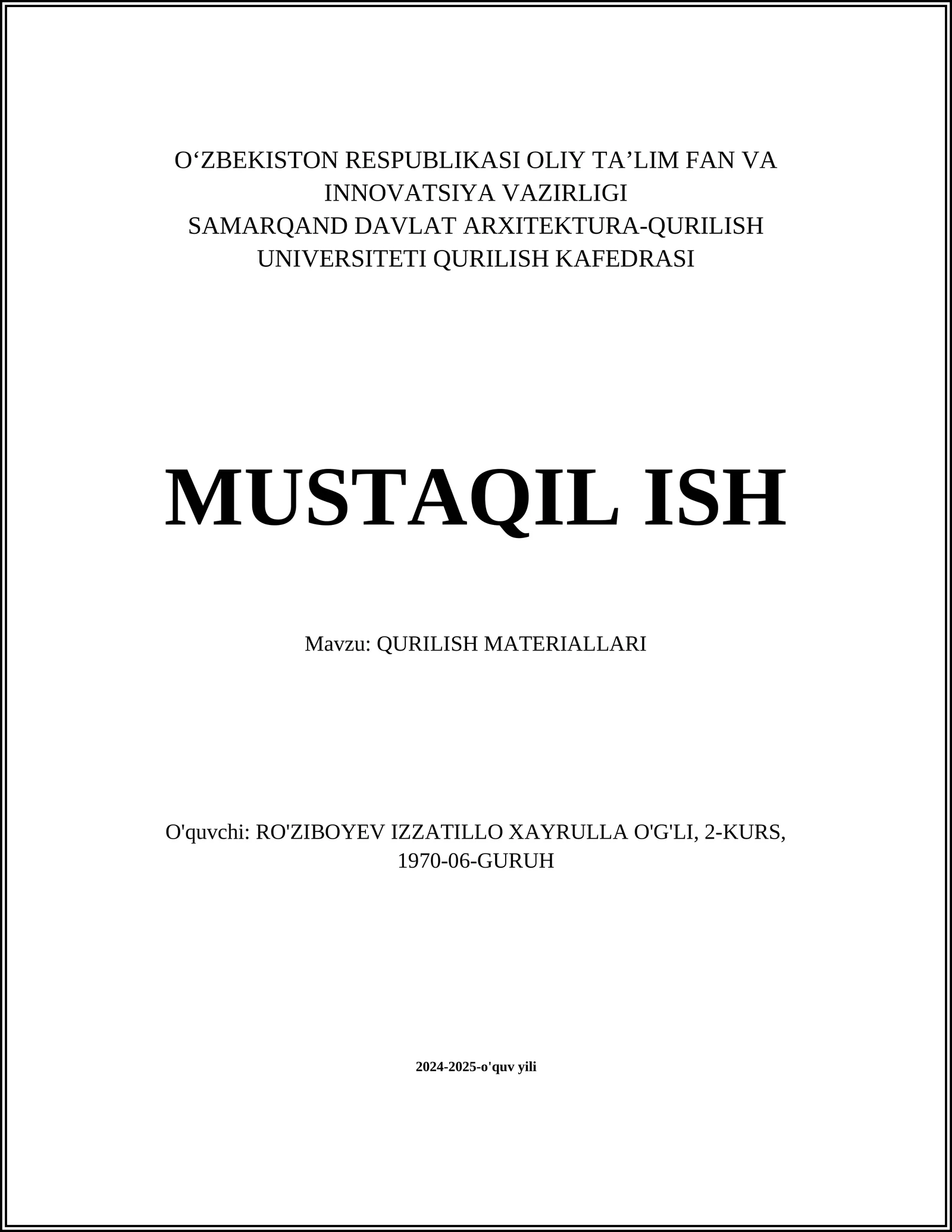 QURILISH MATERIALLARI
