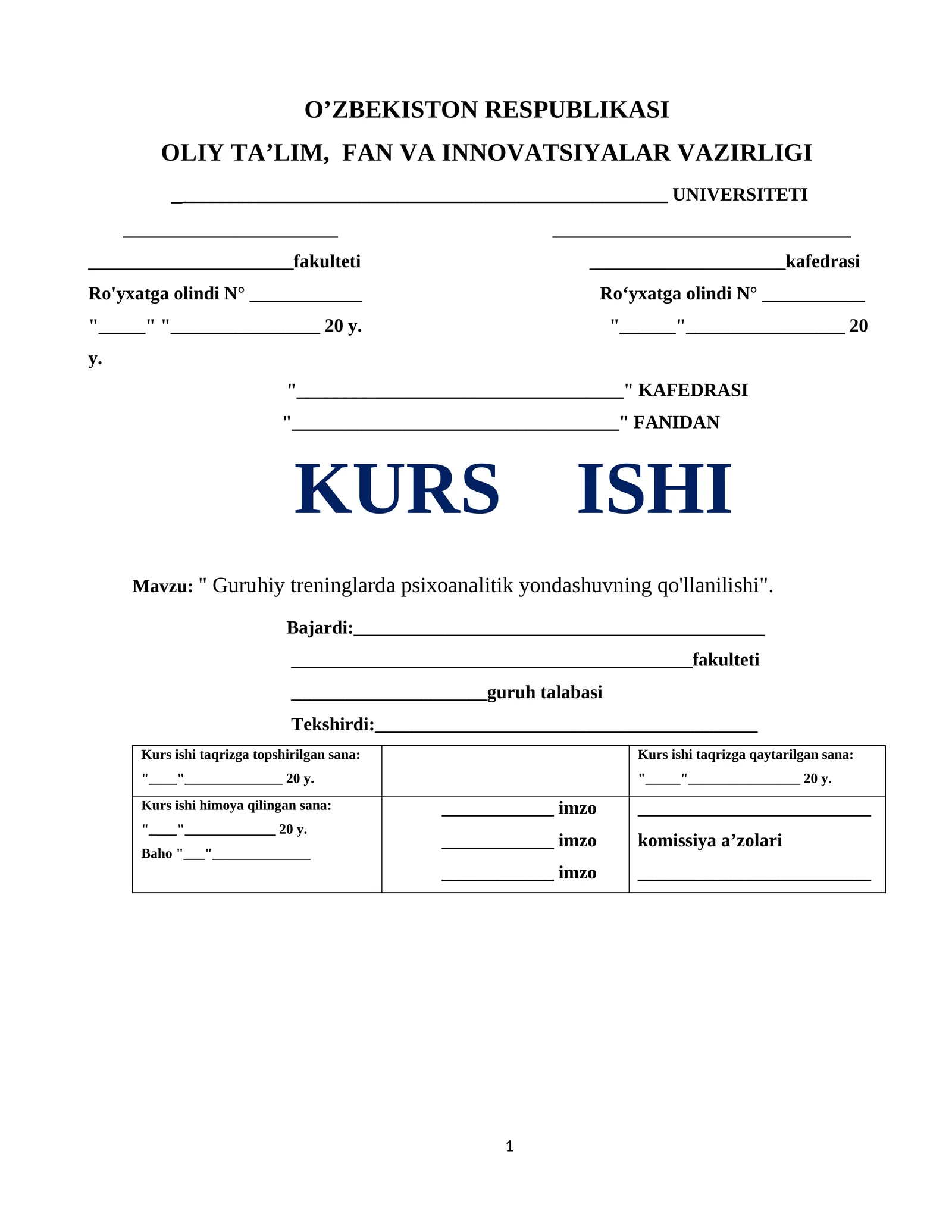 Guruhiy treninglarda psixoanalitik yondashuvning qo'llanilishi