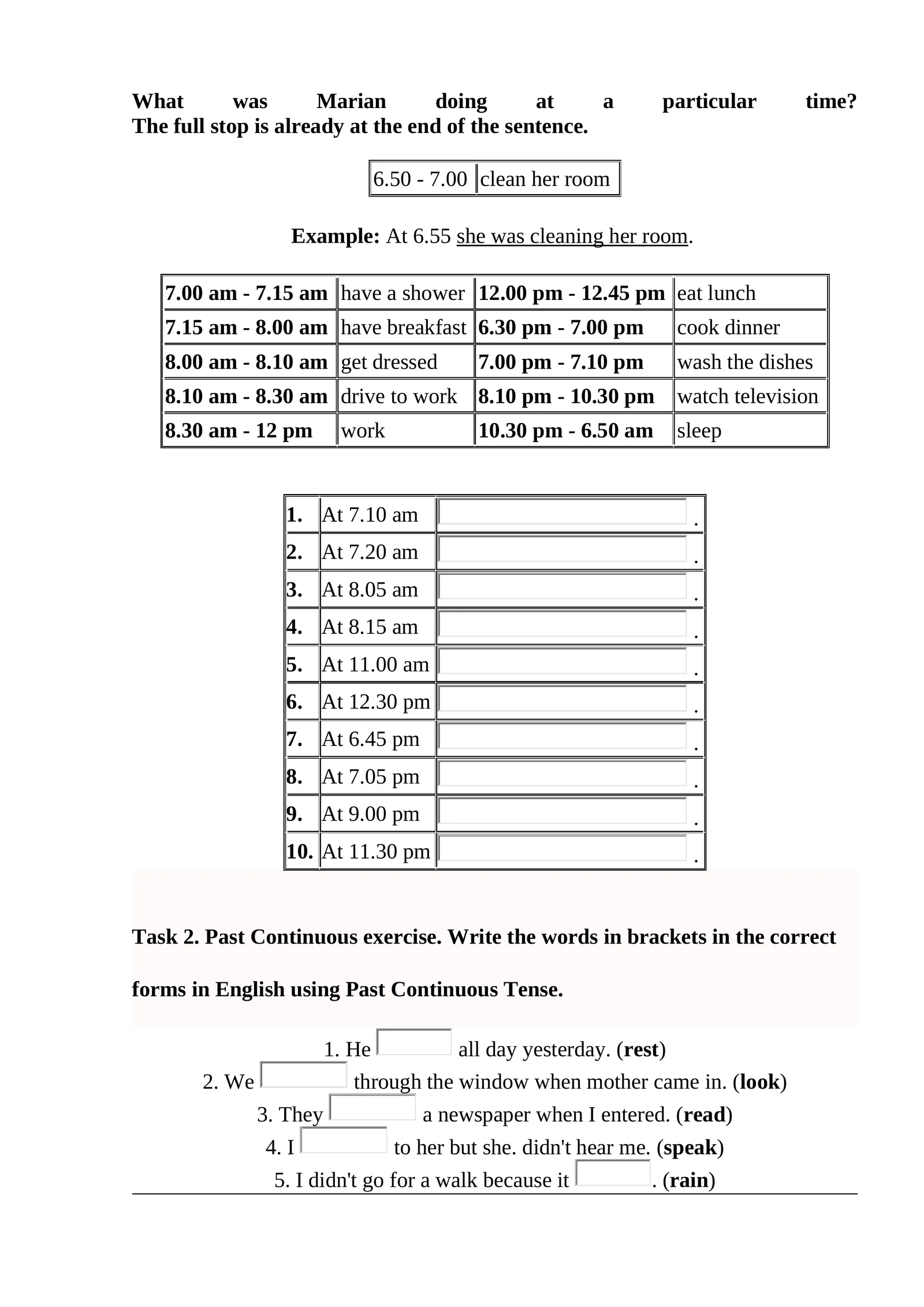 Past Continuous exercise
