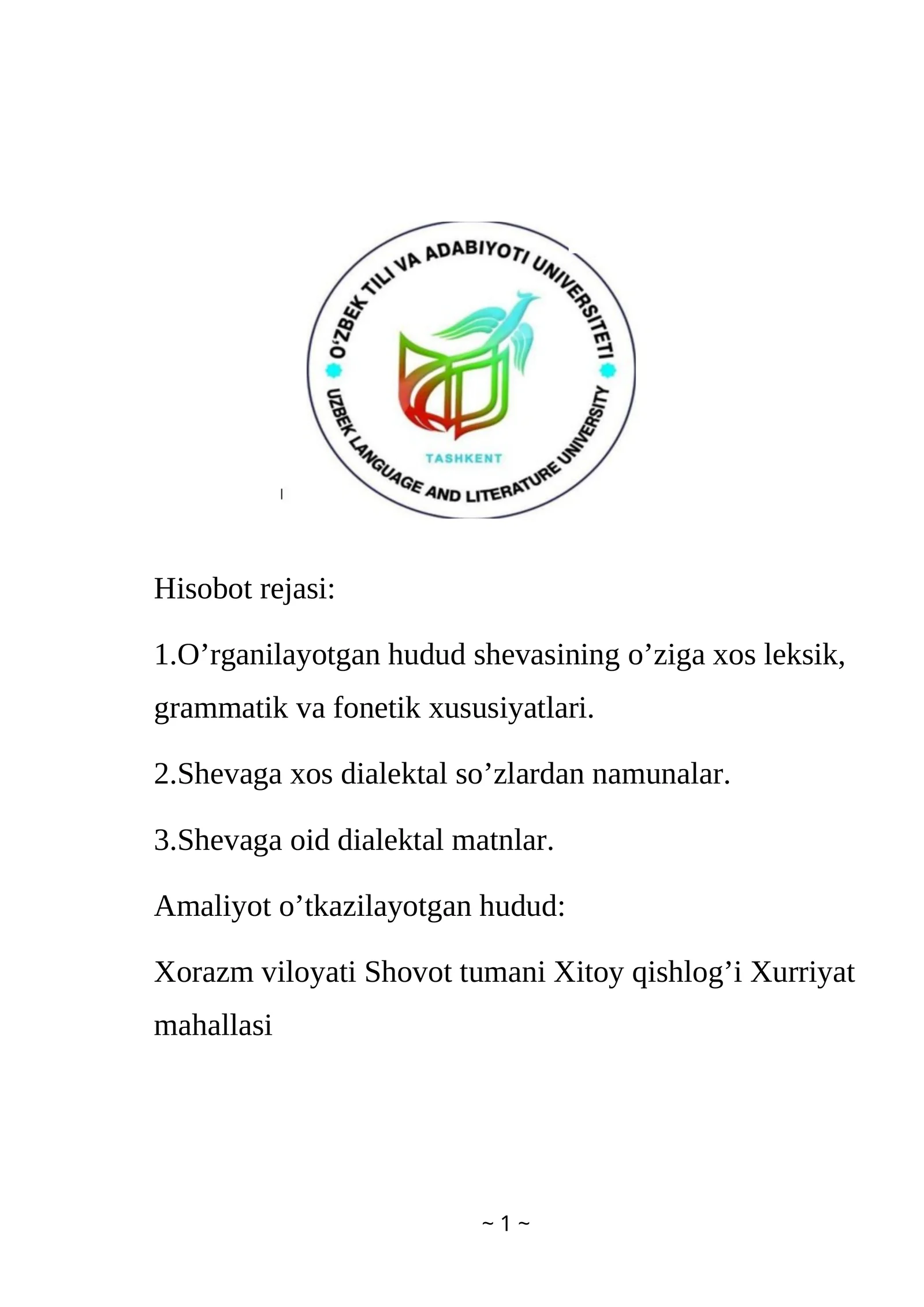 Xorazm hudud shevasining o’ziga xos leksik, grammatik va fonetik xususiyatlari