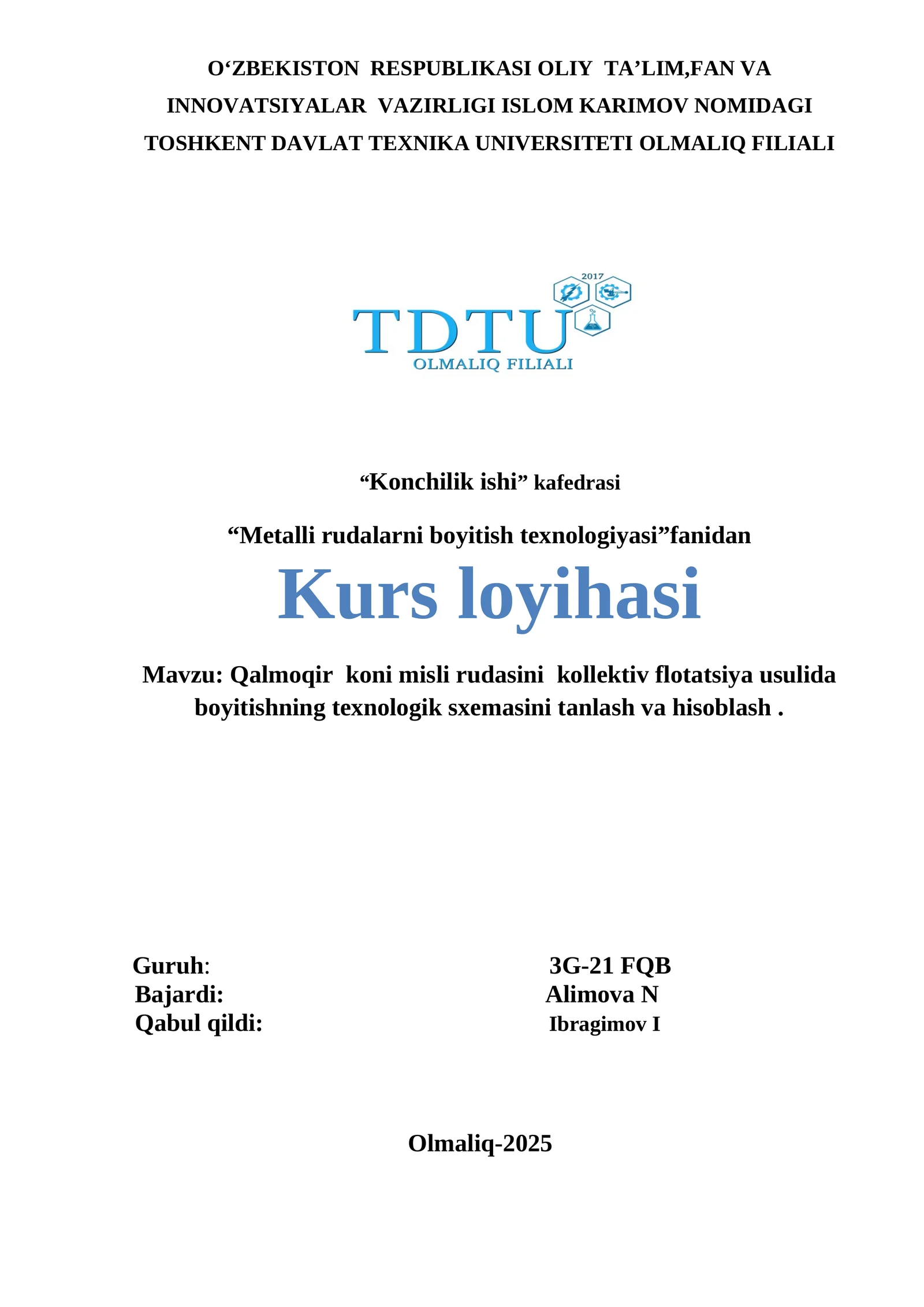 qalmoqir koni mis rudasini kollektiv boyitish
