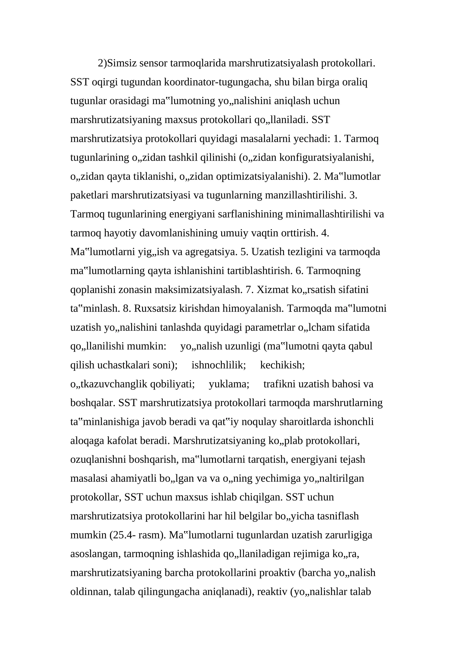 Simsiz sensor tarmoqlarida marshrutizatsiyalash protokollari