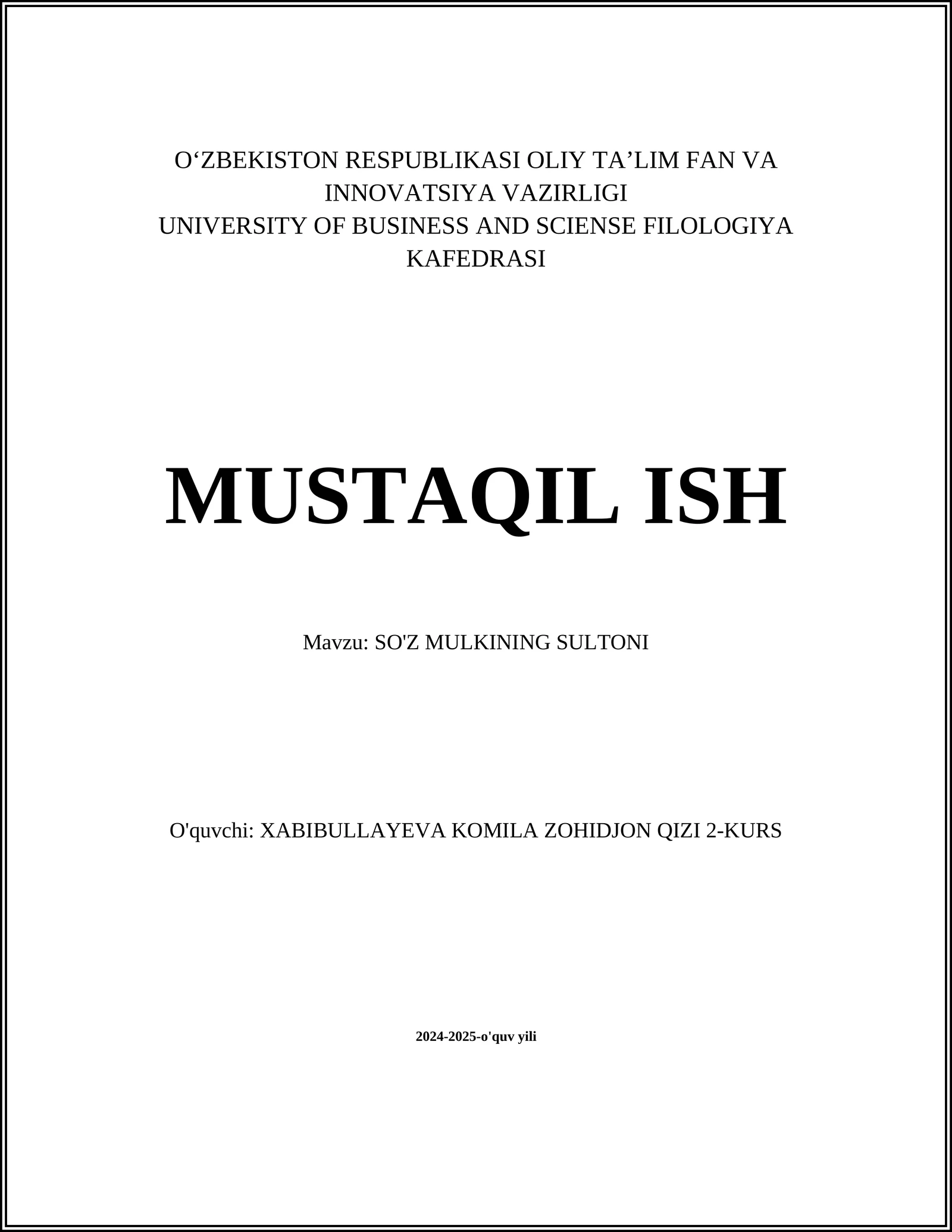 SO'Z MULKINING SULTONI