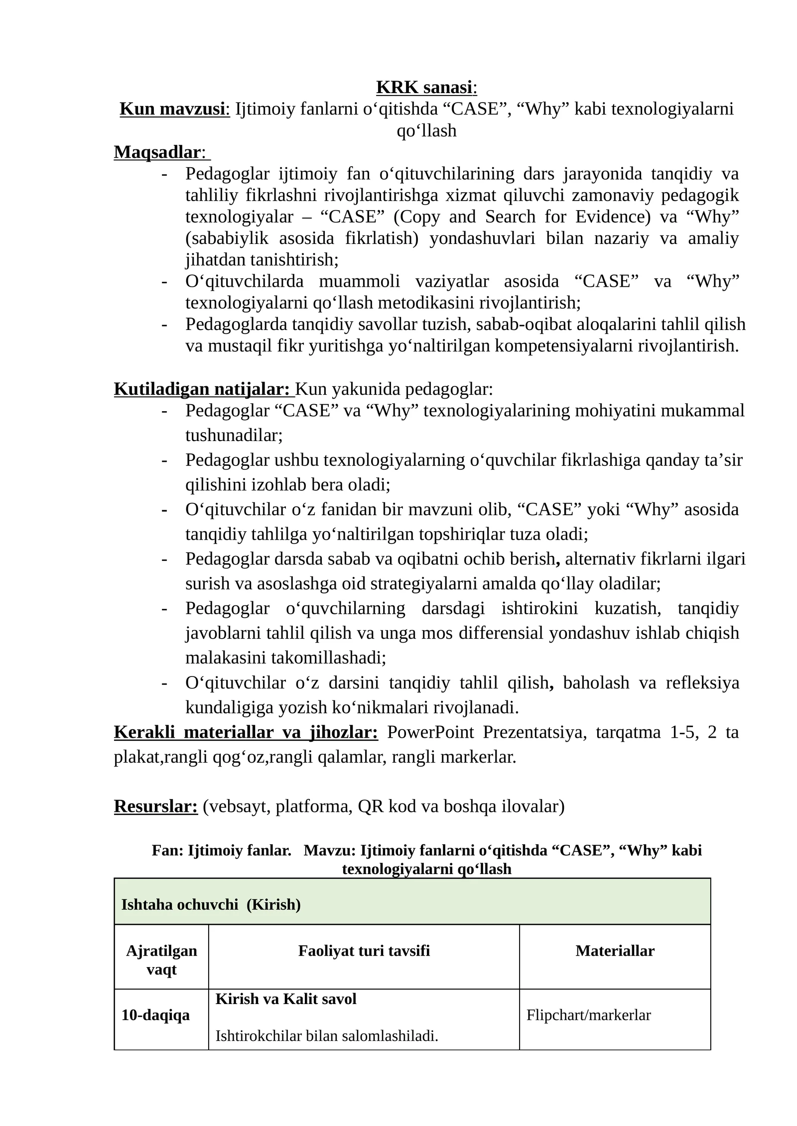 Ijtimoiy fanlarni oʻqitishda “CASE”, “Why” kabi texnologiyalarni qoʻllash