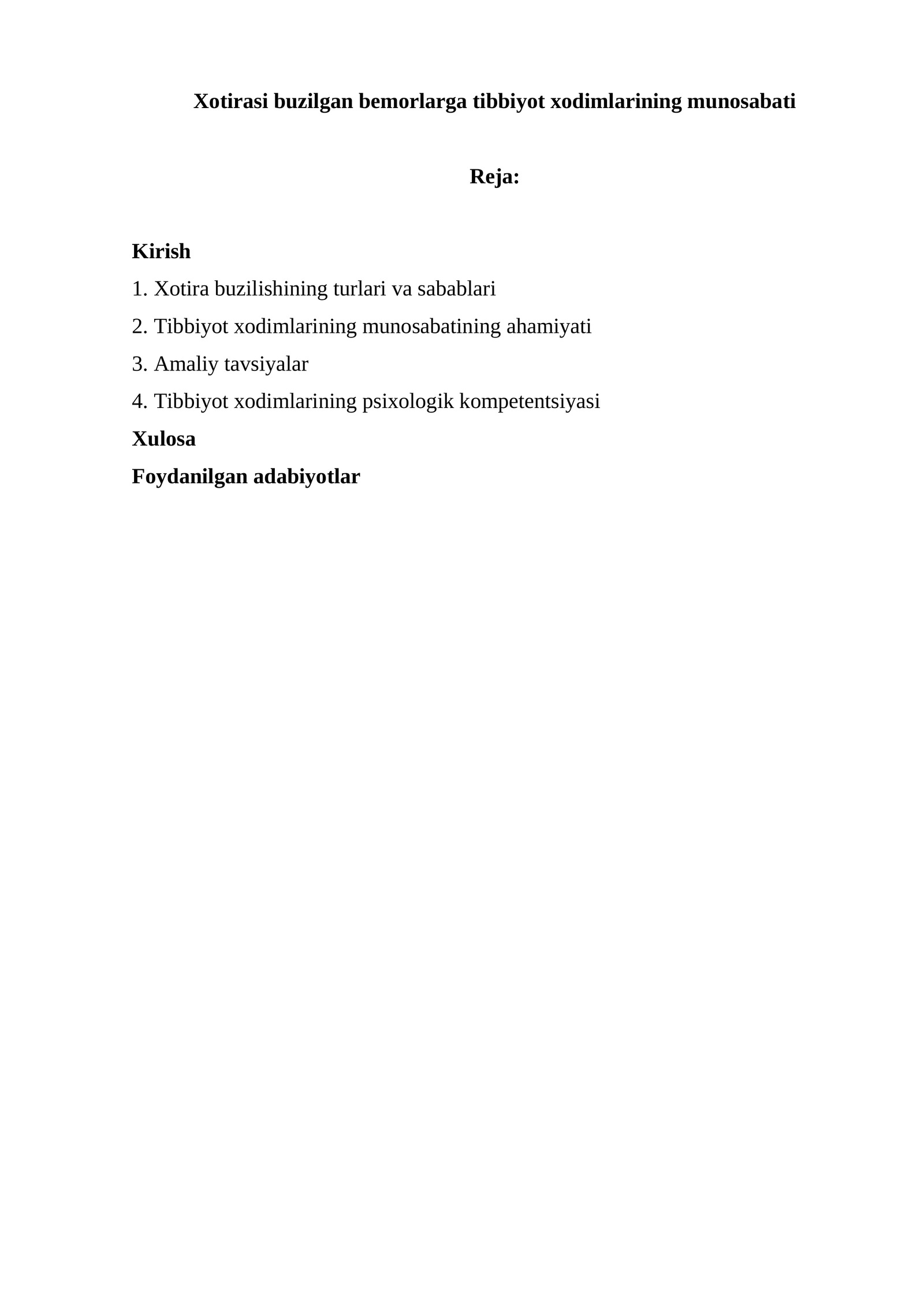 Xotirasi buzilgan bemorlarga tibbiyot xodimlarining munosabati
