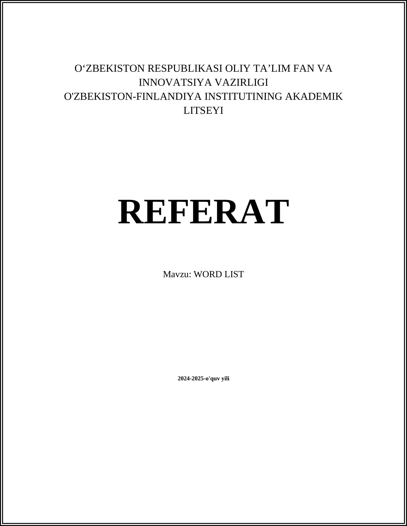 WORD LIST