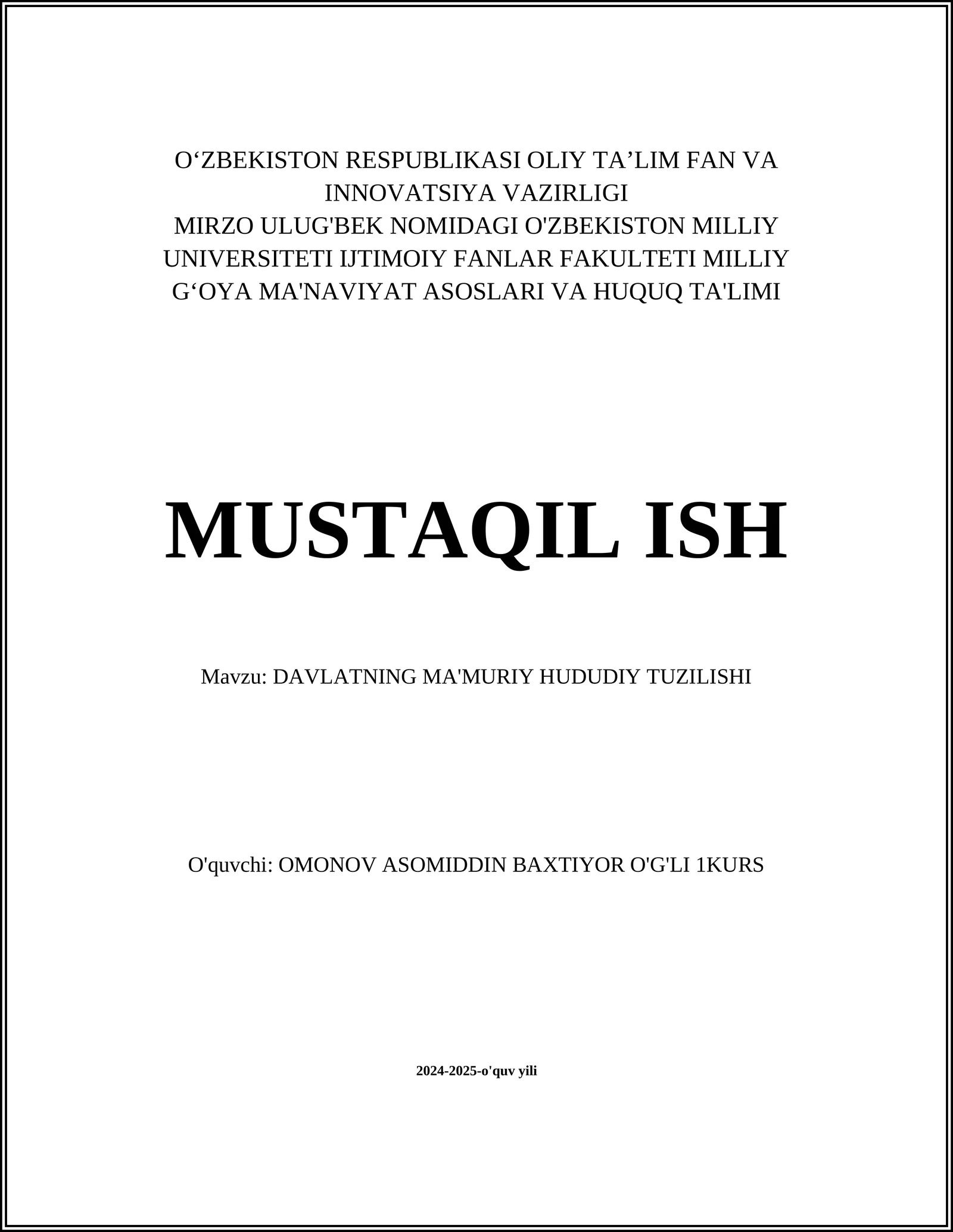 DAVLATNING MA'MURIY HUDUDIY TUZILISHI