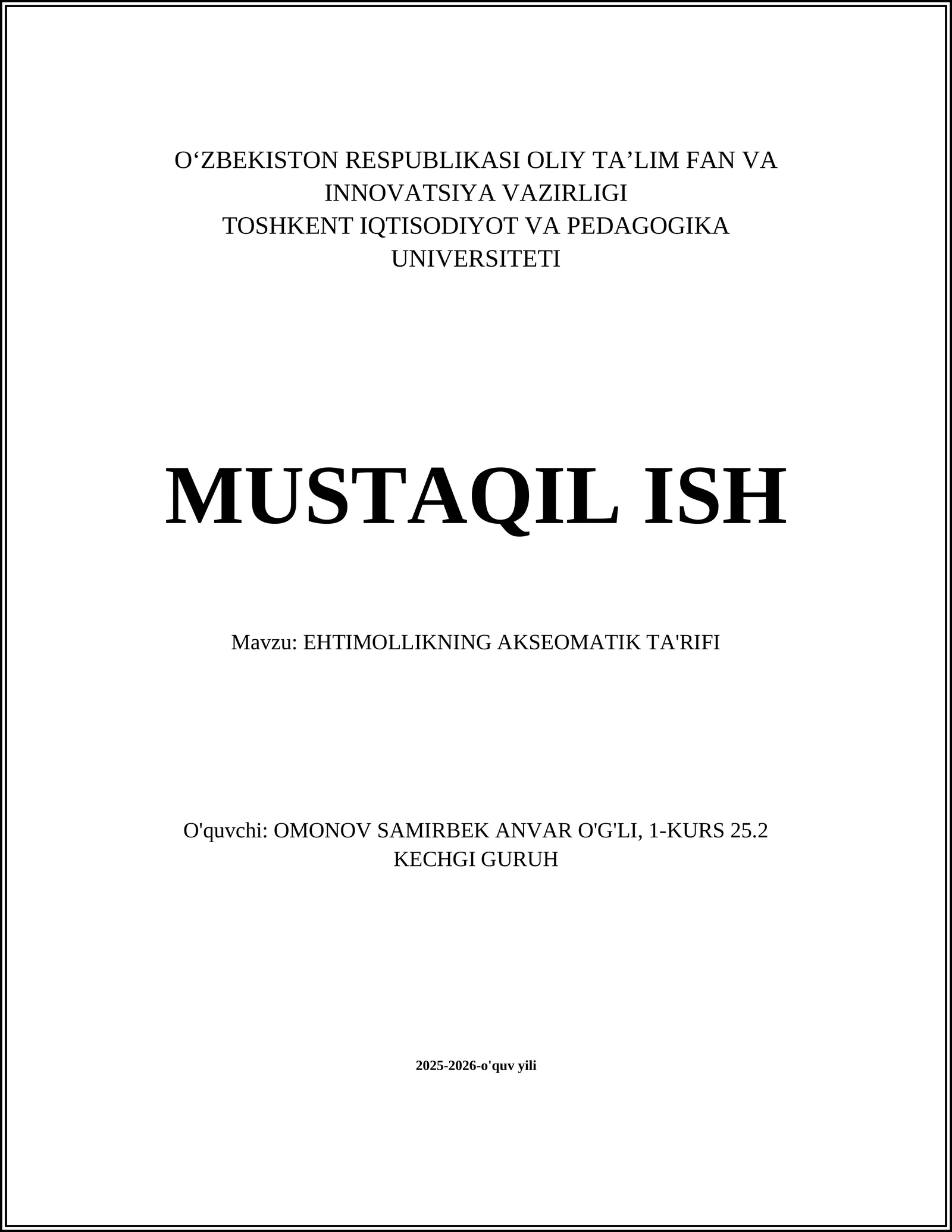 EHTIMOLLIKING AKSEOMATIK TA'RIFI