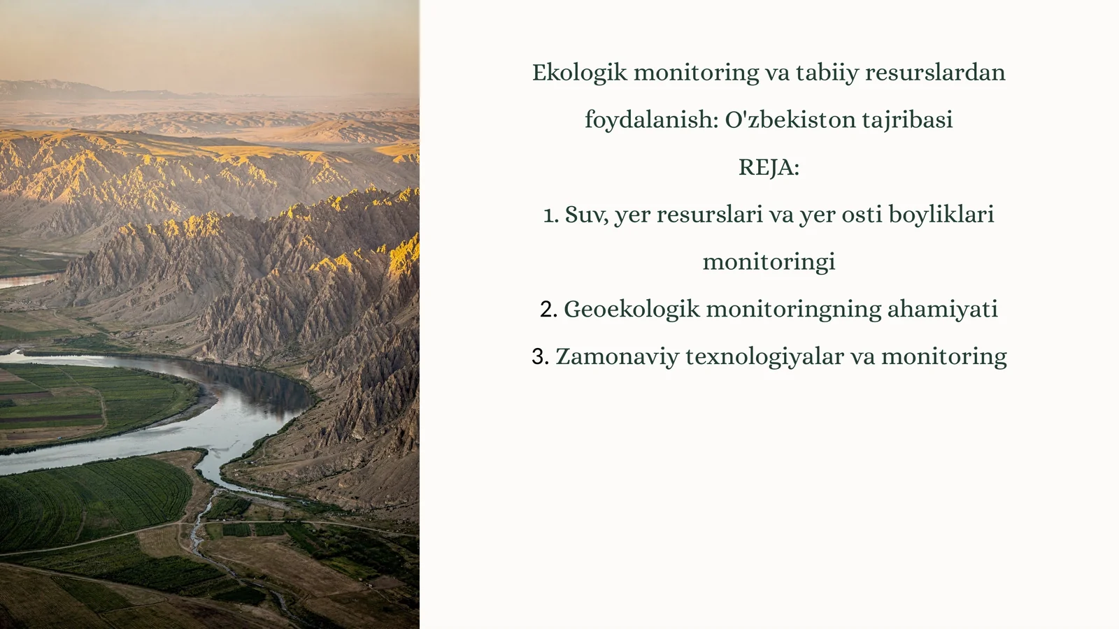 Ekologik monitoring va tabiiy resurslardan foydalanish:O'zbekistontajribasi