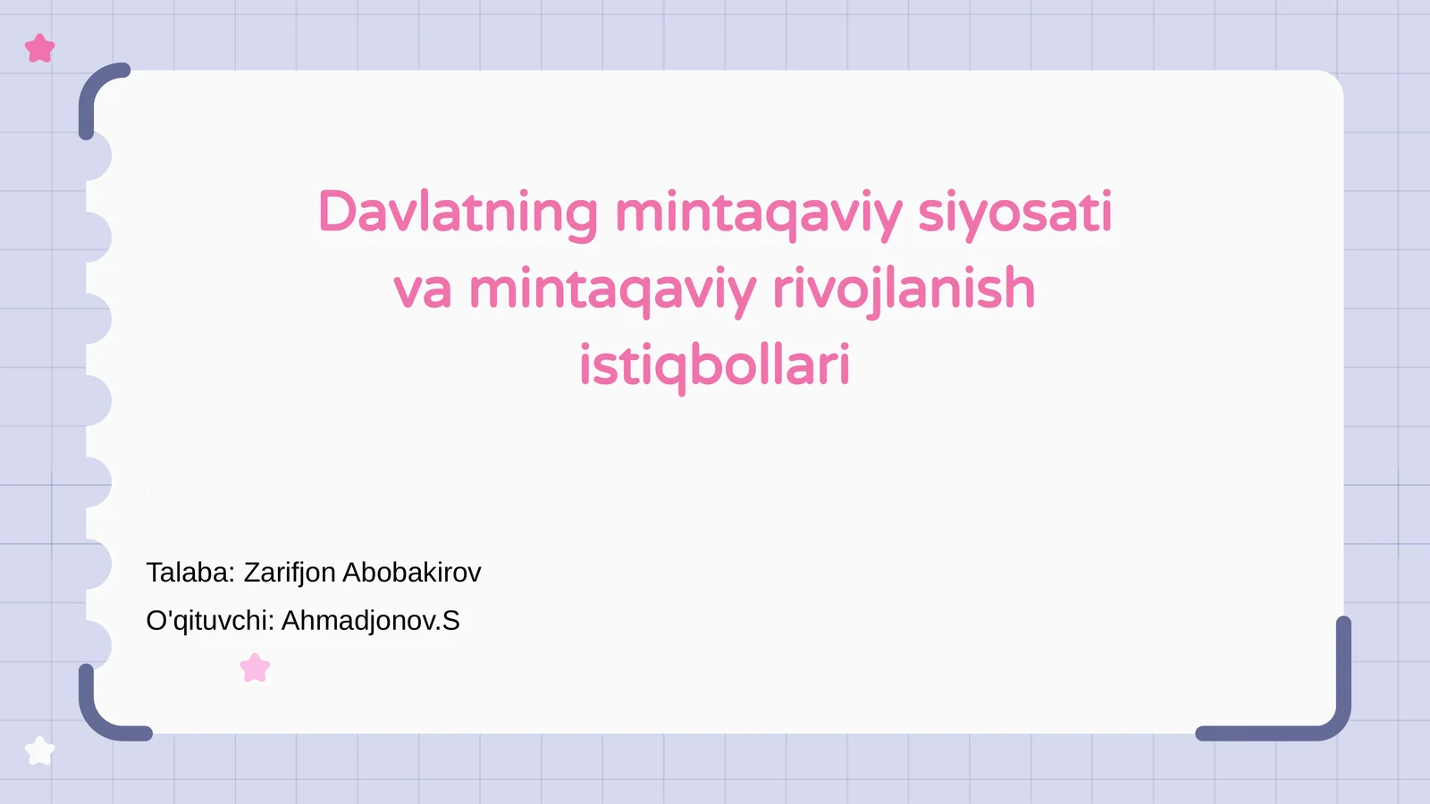 Davlatning mintaqaviy siyosati va mintaqaviy rivojlanish istiqbollari