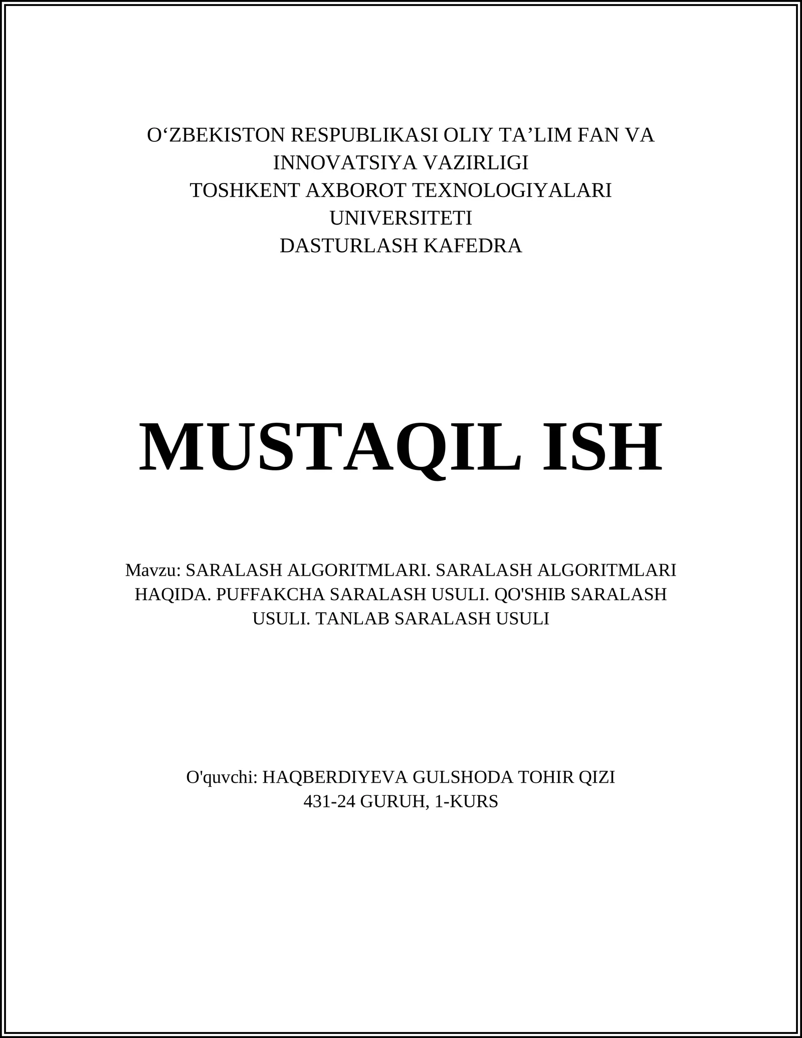 SARALASH ALGORITMLARI