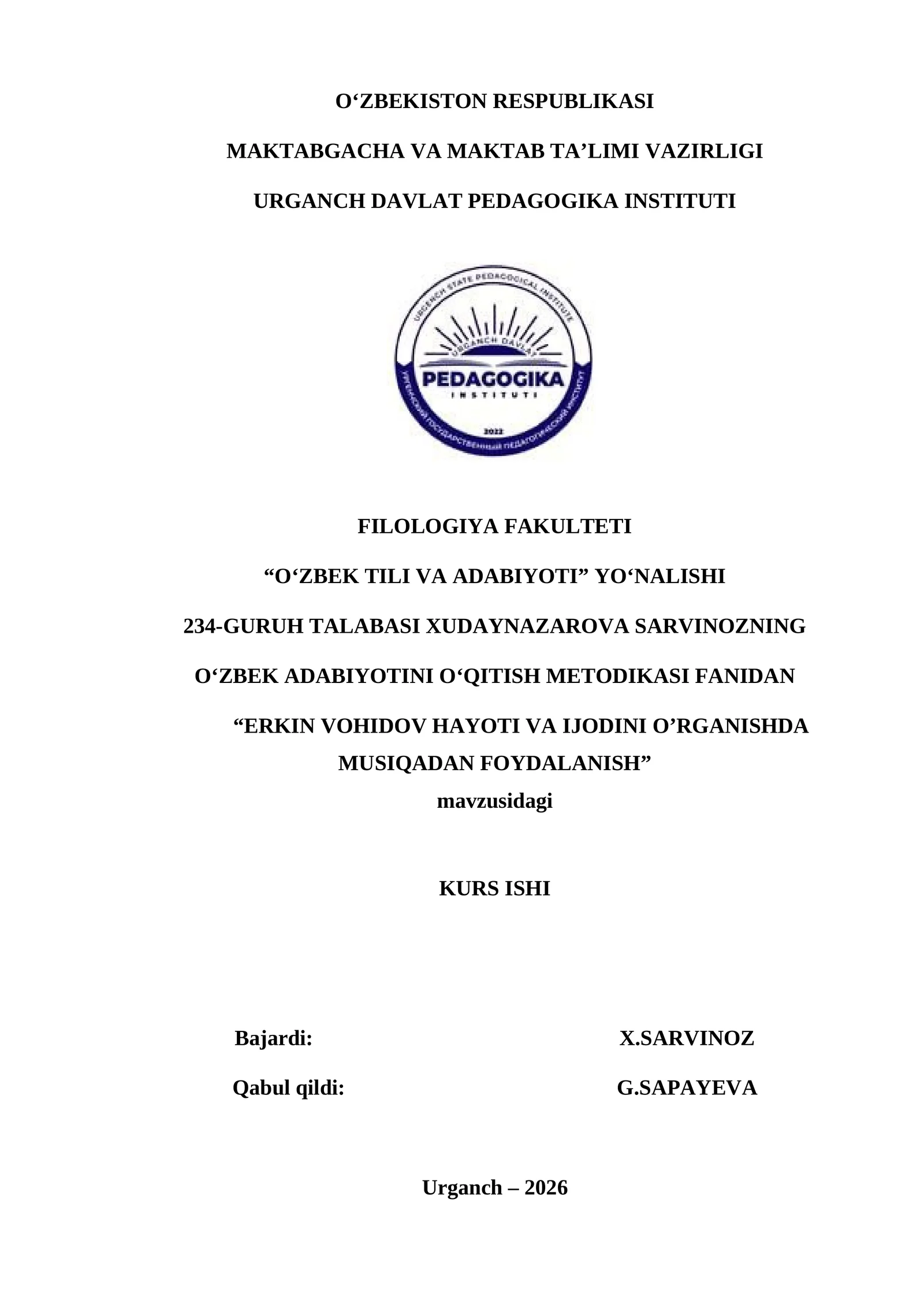 ERKIN VOHIDOV HAYOTI VA IJODINI O’RGANISHDA MUSIQADAN FOYDALANISH