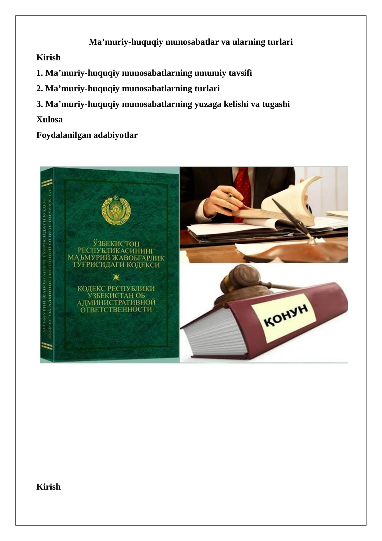 Ma’muriy-huquqiy munosabatlar va ularning turlari
