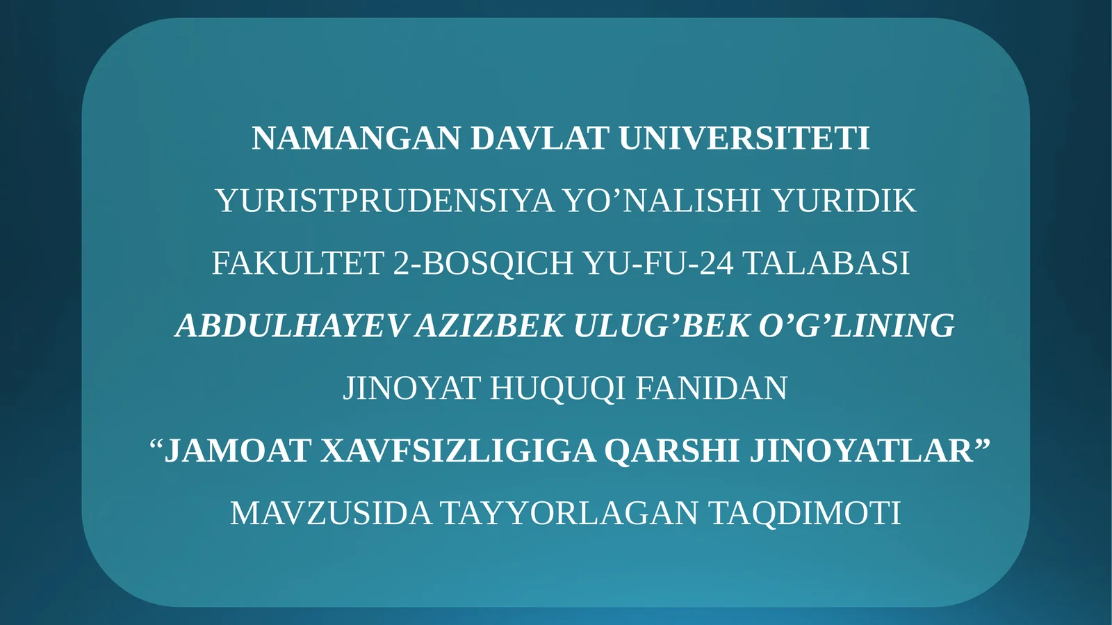 JAMOAT XAVFSIZLIGIGA QARSHI JINOYATLAR