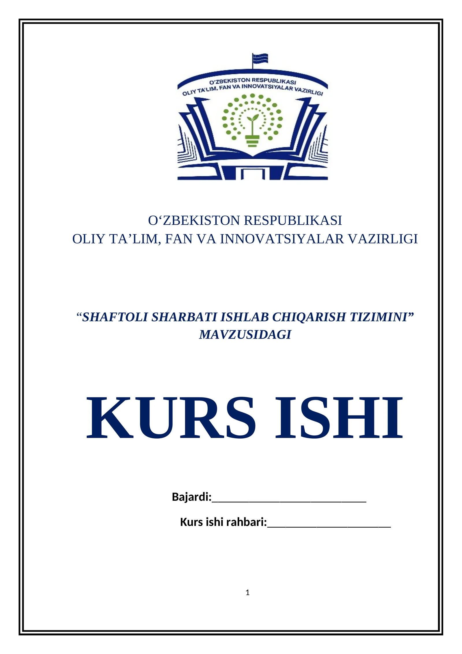SHAFTOLI SHARBATI ISHLAB CHIQARISH TIZIMINI