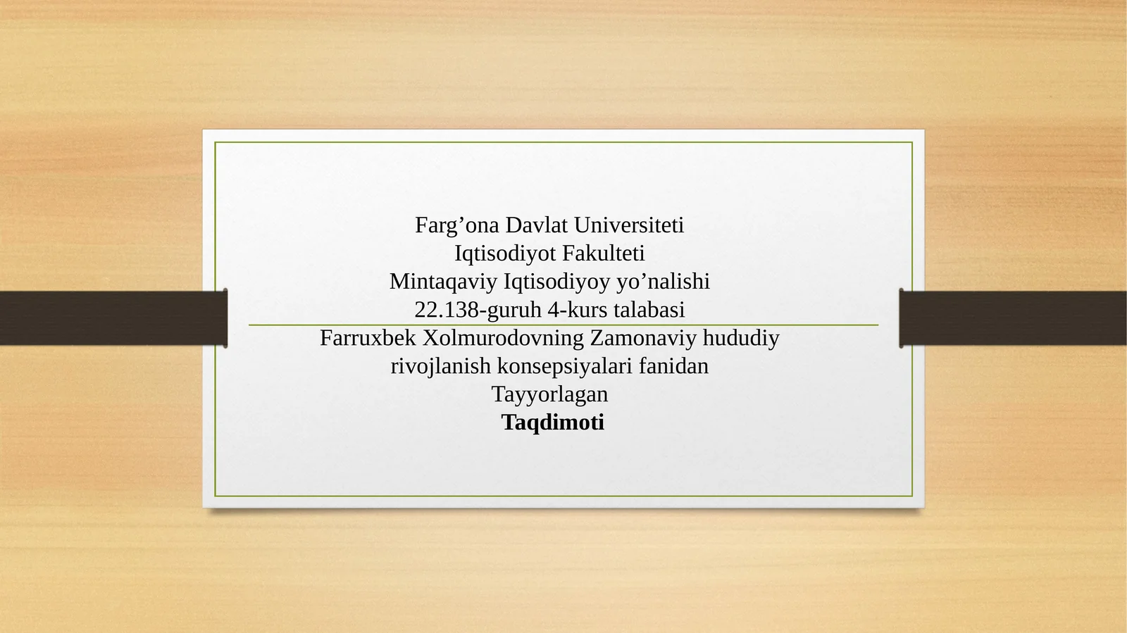 Farruxbek Xolmurodovning Zamonaviy hududiy rivojlanish konsepsiyalari fanidan Taqdimoti Jizzax viloyati