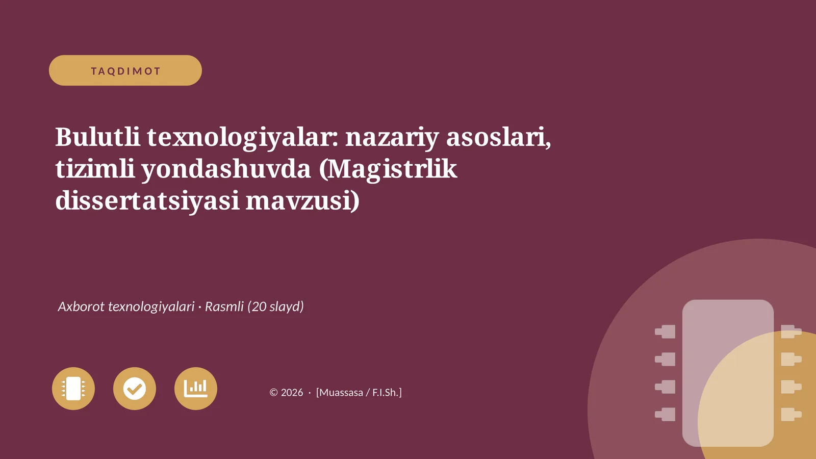 Bulutli texnologiyalar: nazariy asoslari, tizimli yondashuvda (Magistrlik dissertatsiyasi mavzusi)