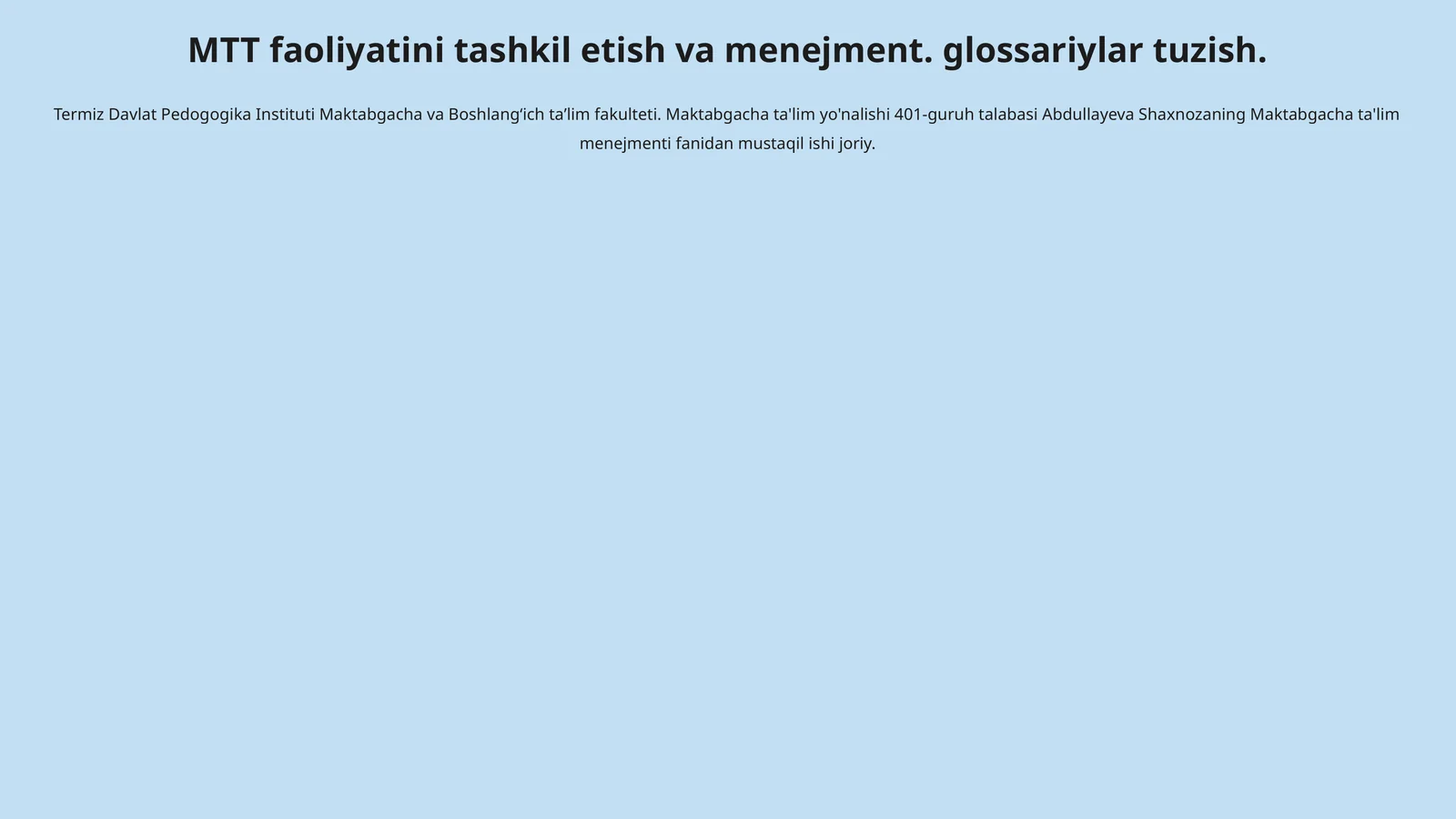 MTT faoliyatini tashkil etish va menejment. glossariylar tuzish