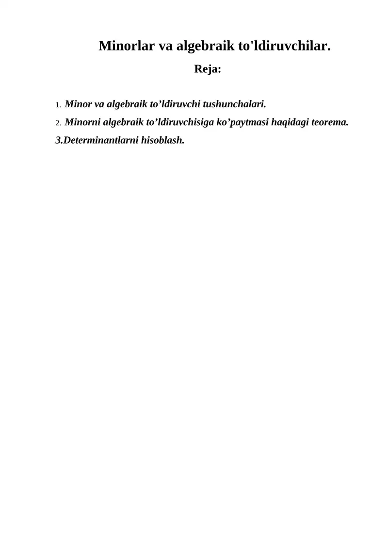 Minorlar va algebraik to'ldiruvchilar