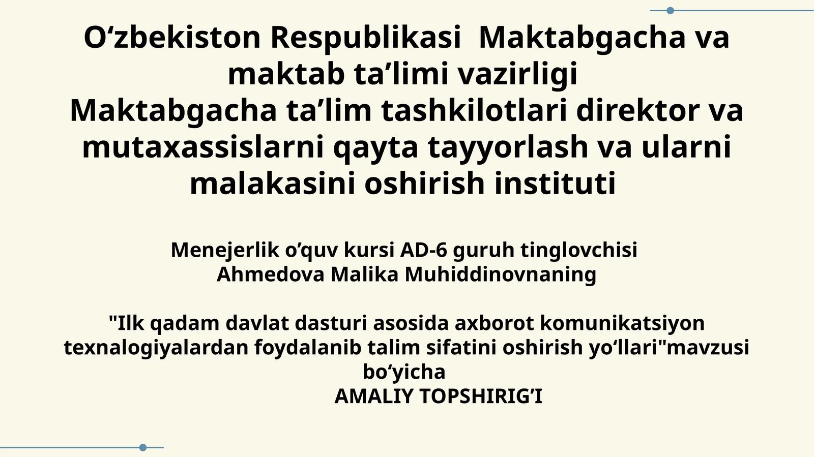 Menejerlik o’quv kursi AD-6 guruh
