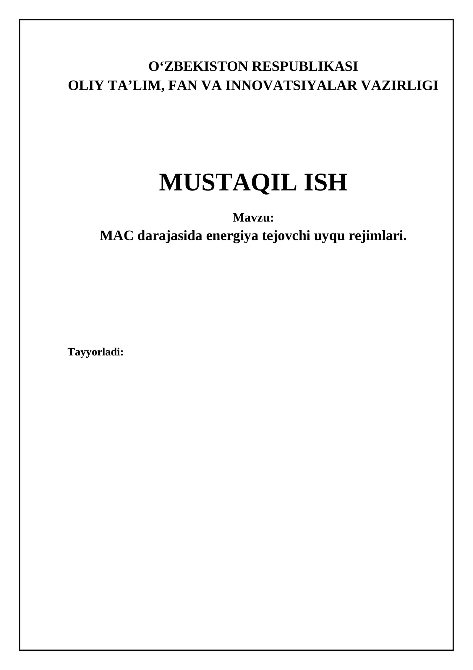 MAC darajasida energiya tejovchi uyqu rejimlari