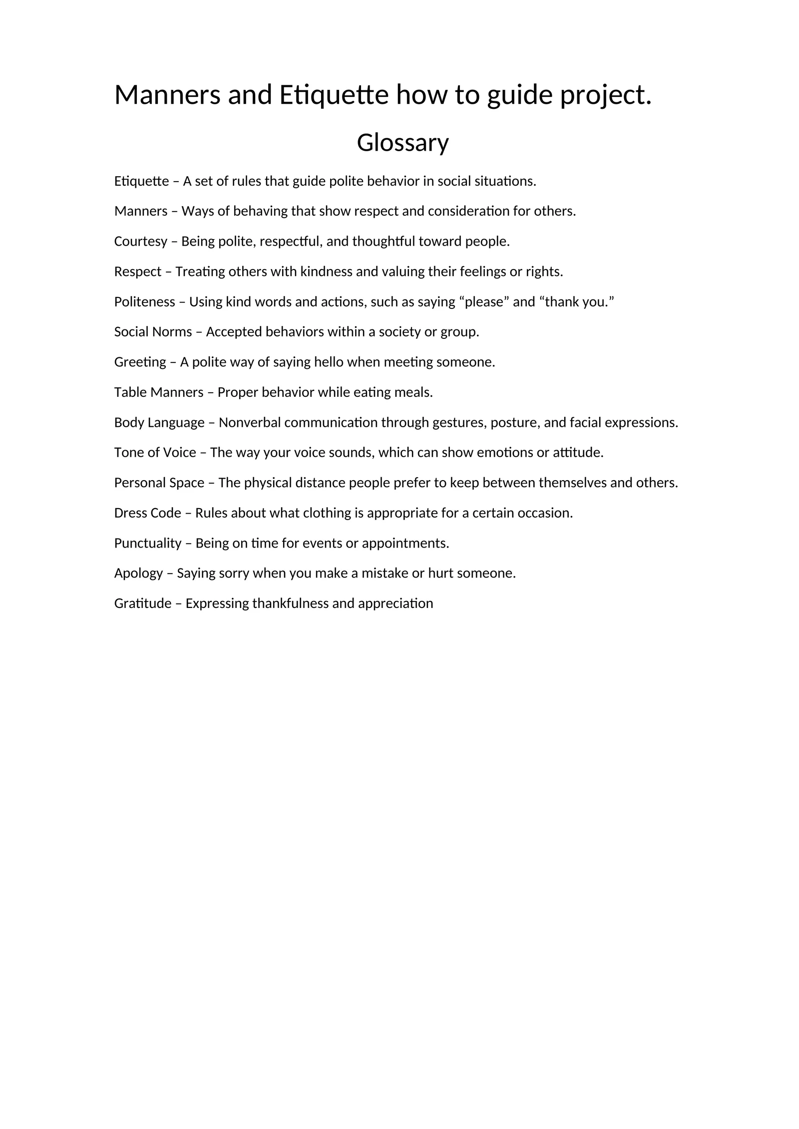 Manners and Etiquette how to guide project