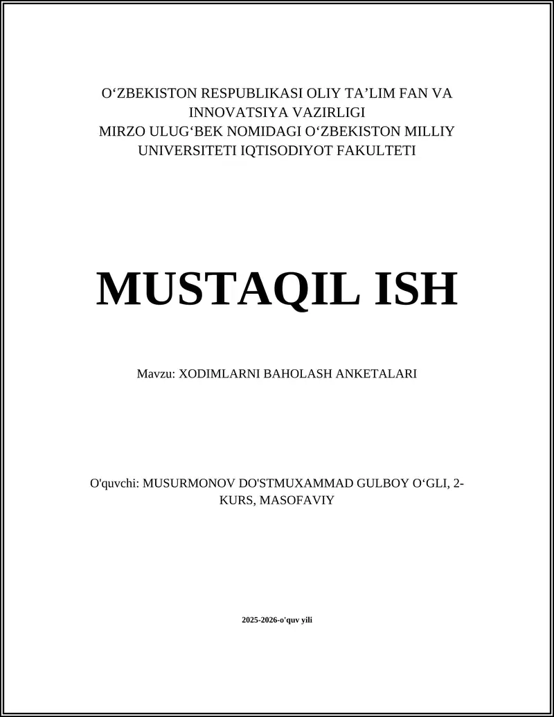 Xodimlarni Baholash Anketalari