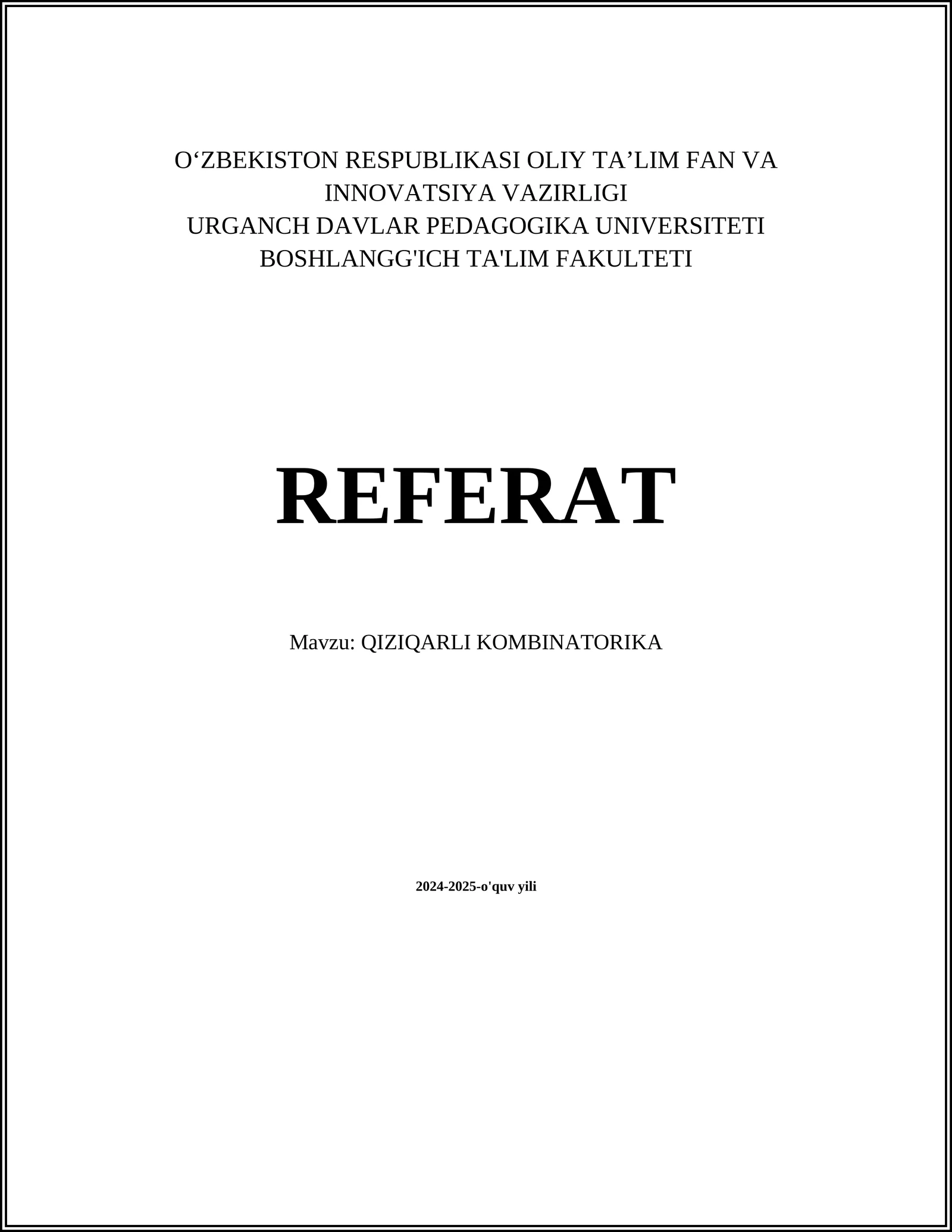 QIZIQARLI KOMBINATORIKA