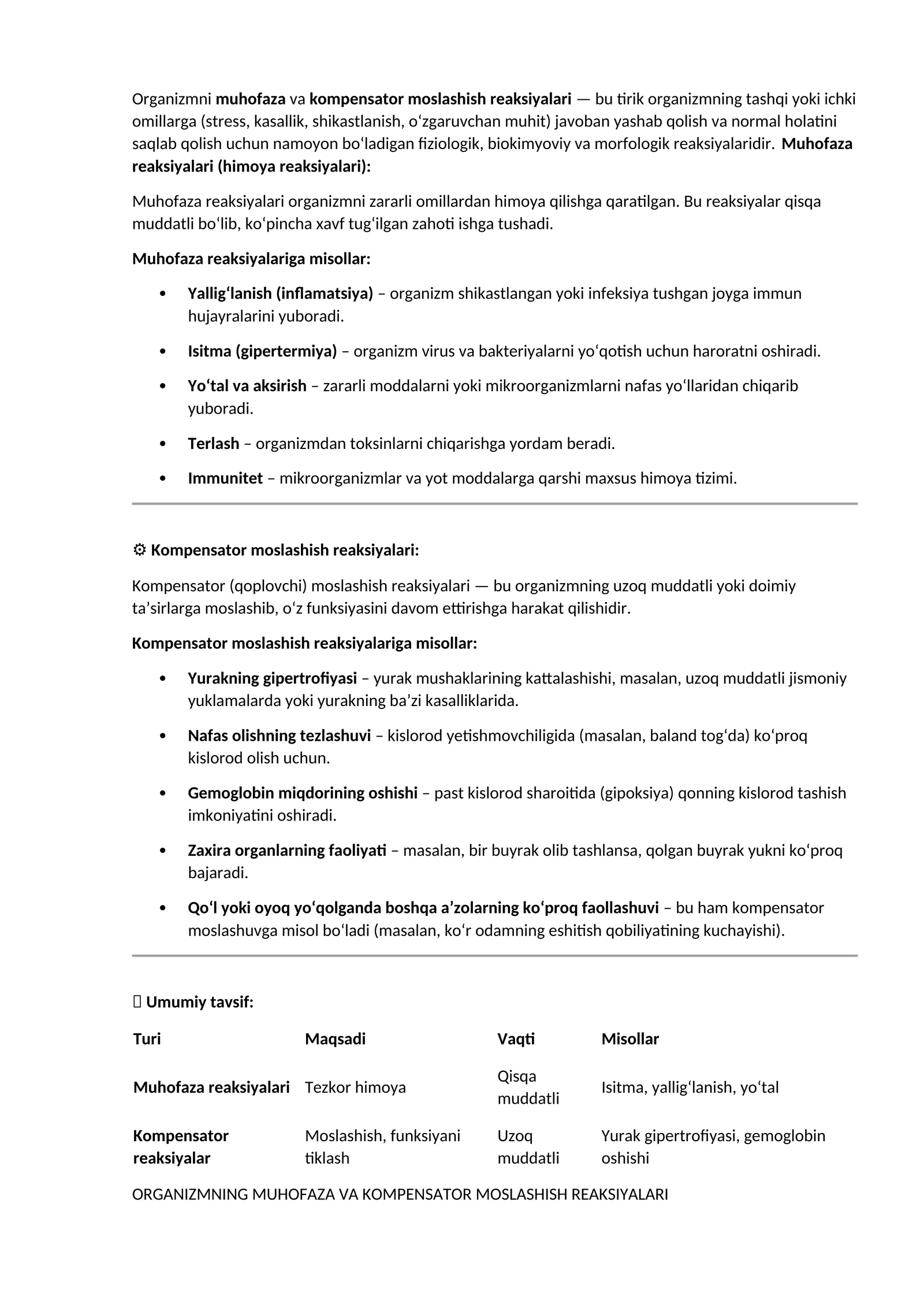 Muhofaza va kompensator moslashish reaksiyalari