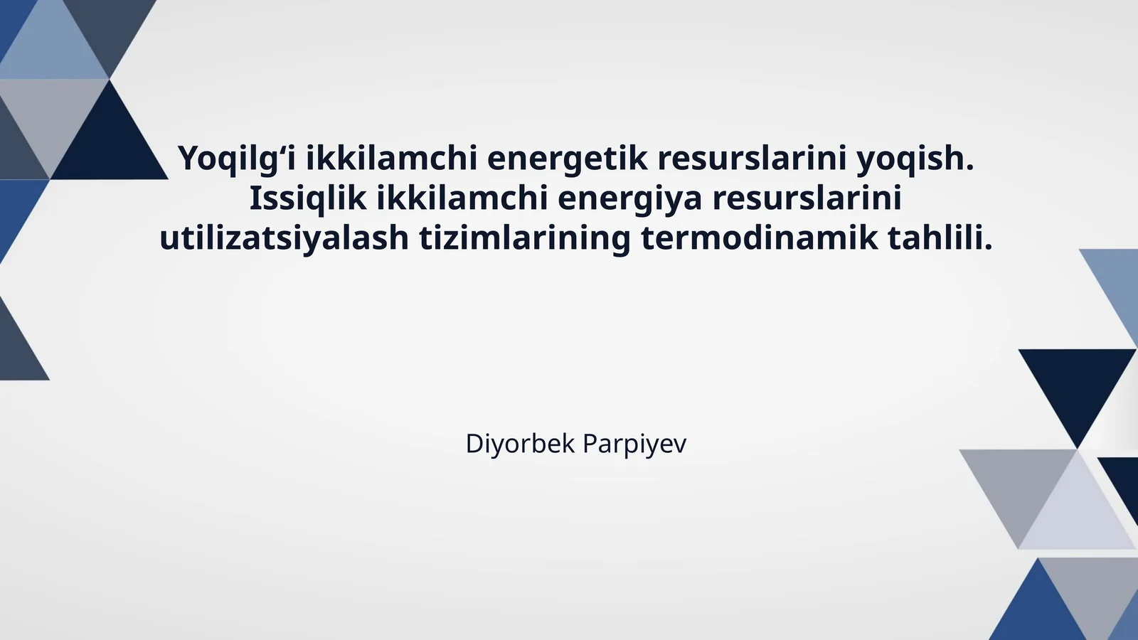 Yoqilgʻi ikkilamchi energetik resurslarini yoqish. Issiqlik ikkilamchi energiya resurslarini utilizatsiyalash tizimlarining termodinamik tahlili.