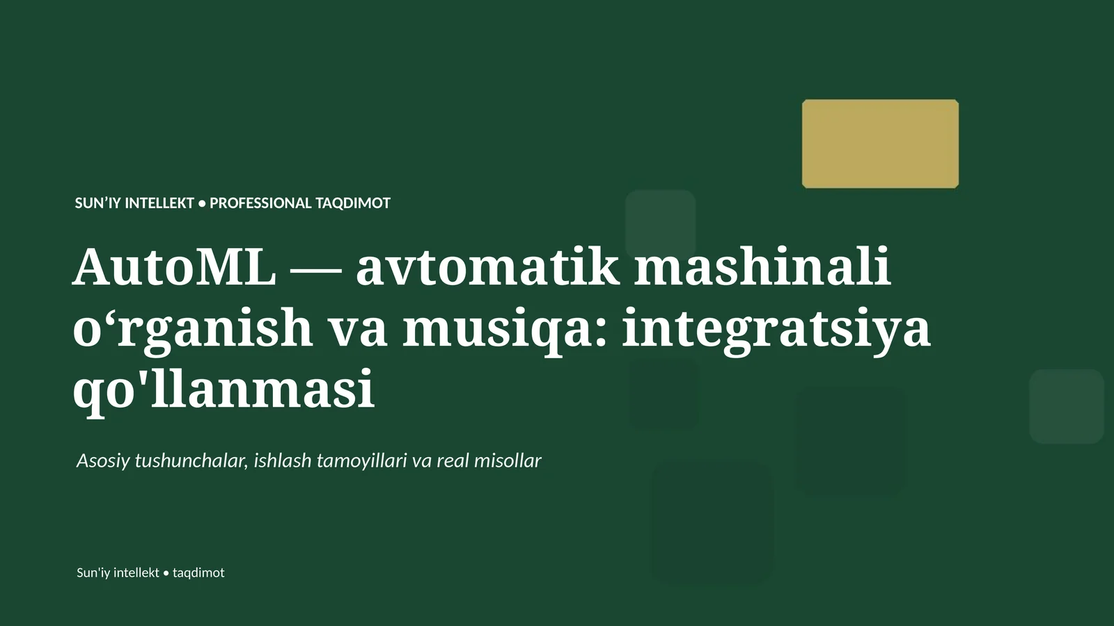 AutoML — avtomatik mashinali oʻrganish va musiqa: integratsiya qo'llanmasi