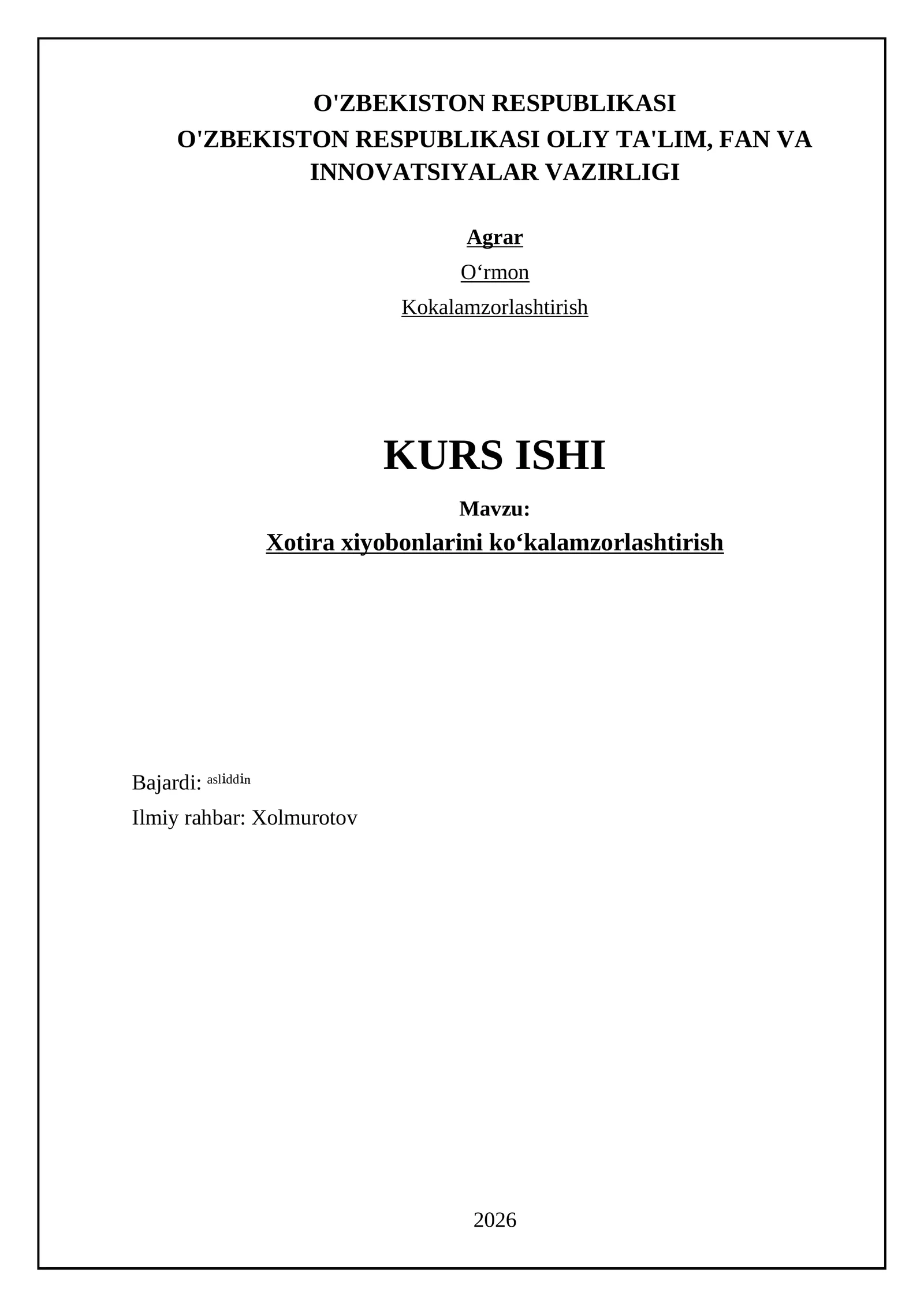 Xotira xiyobonlarini koʻkalamzorlashtirish