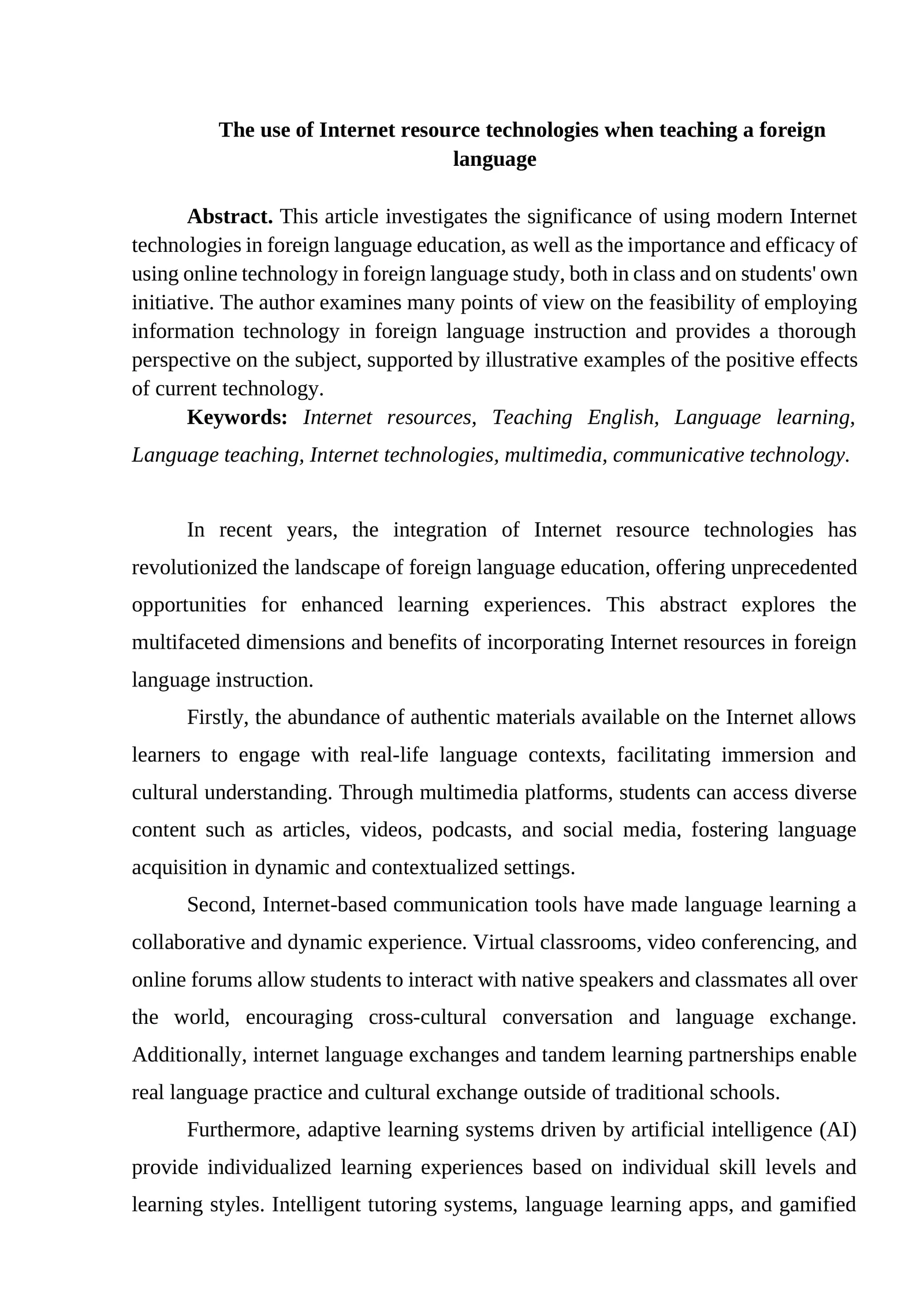 The use of Internet resource technologies when teaching a foreign language