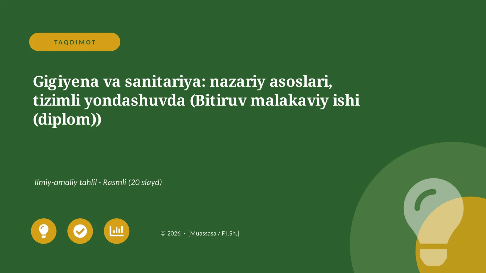 Gigiyena va sanitariya: nazariy asoslari, tizimli yondashuvda (Bitiruv malakaviy ishi (diplom))