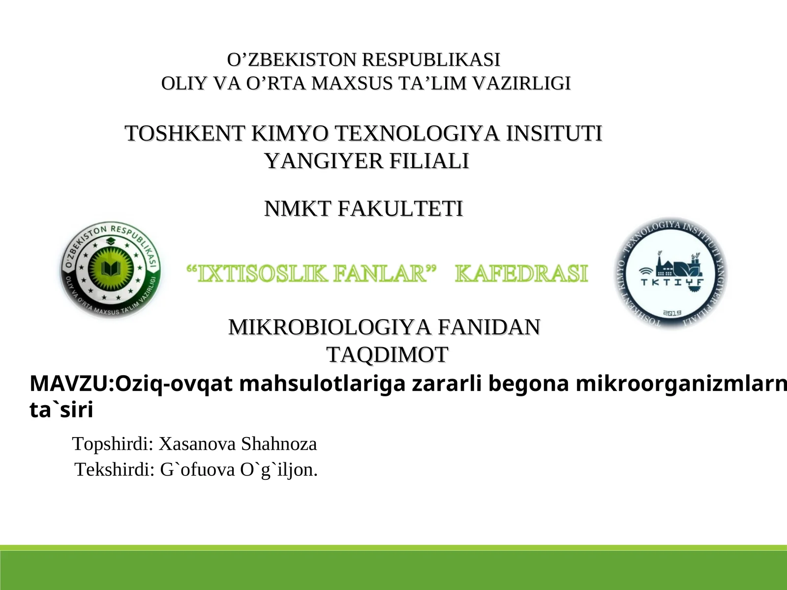 MIKROBIOLOGIYA FANIDAN TAQDIMOT