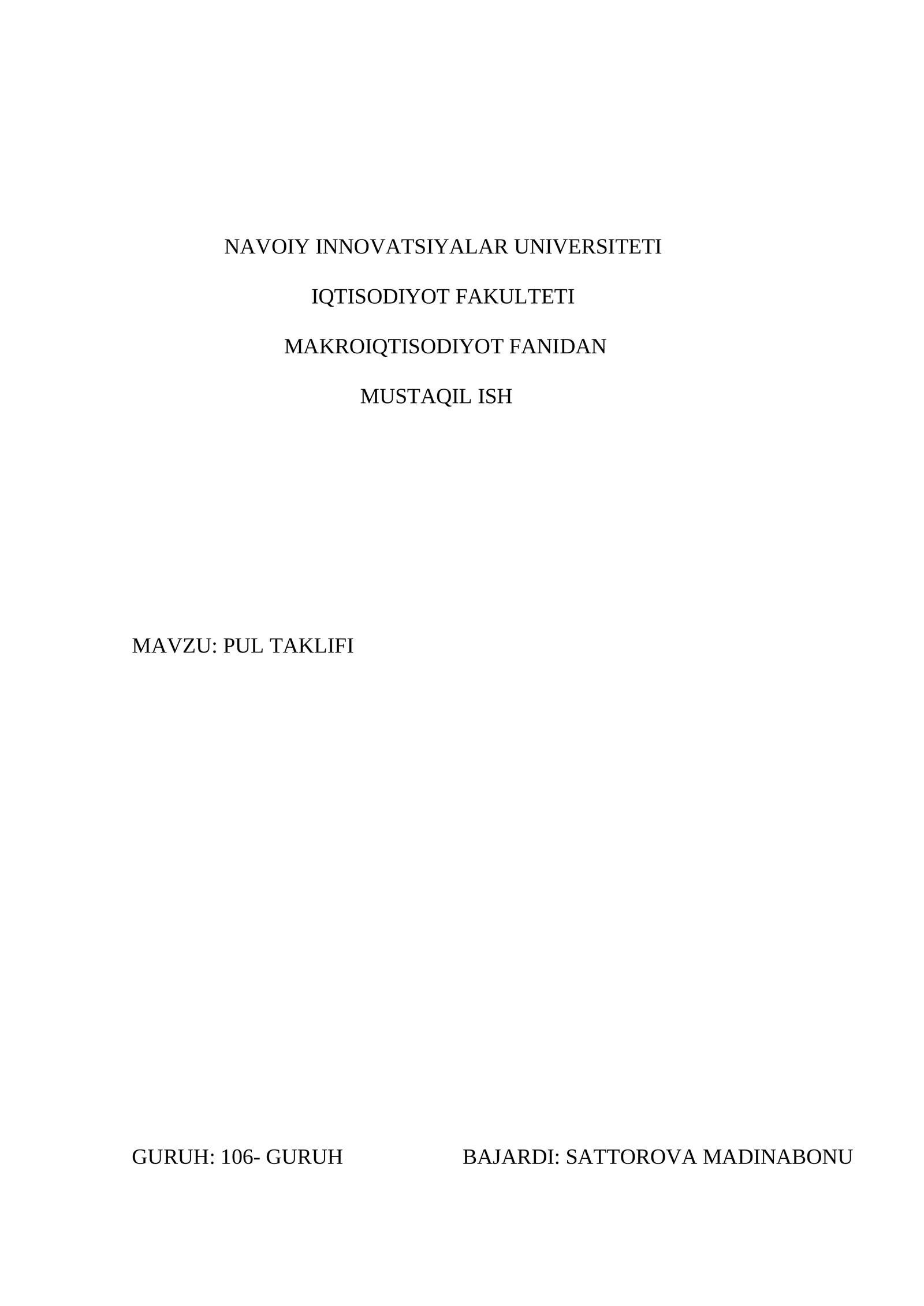 Pul taklifi referat