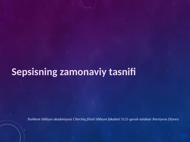 Sepsisning zamonaviy tasnifi