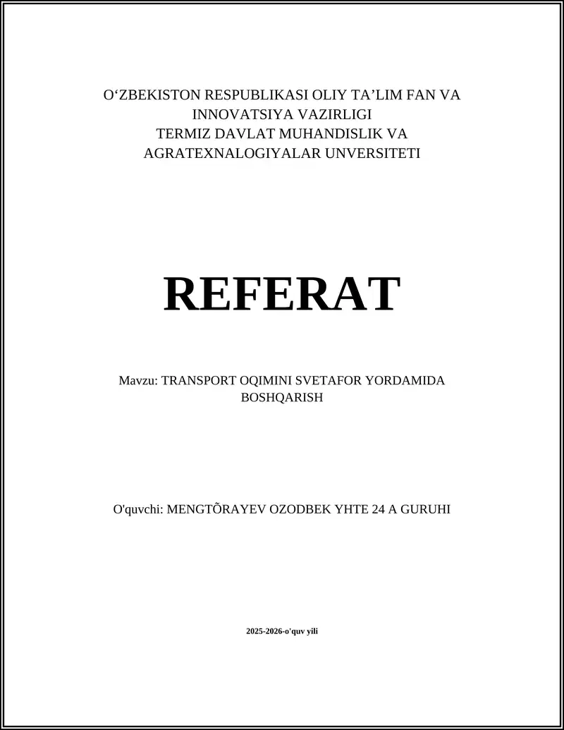 TRANSPORT OQIMINI SVETAFOR YORDAMIDA BOSHQARISH