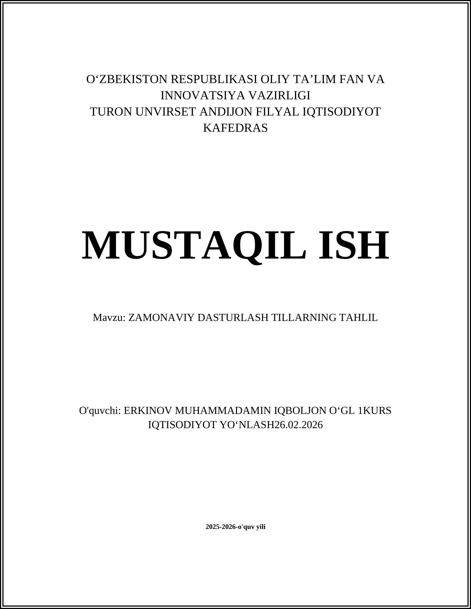 Zamonaviy Dasturlash Tillarining Tahlil